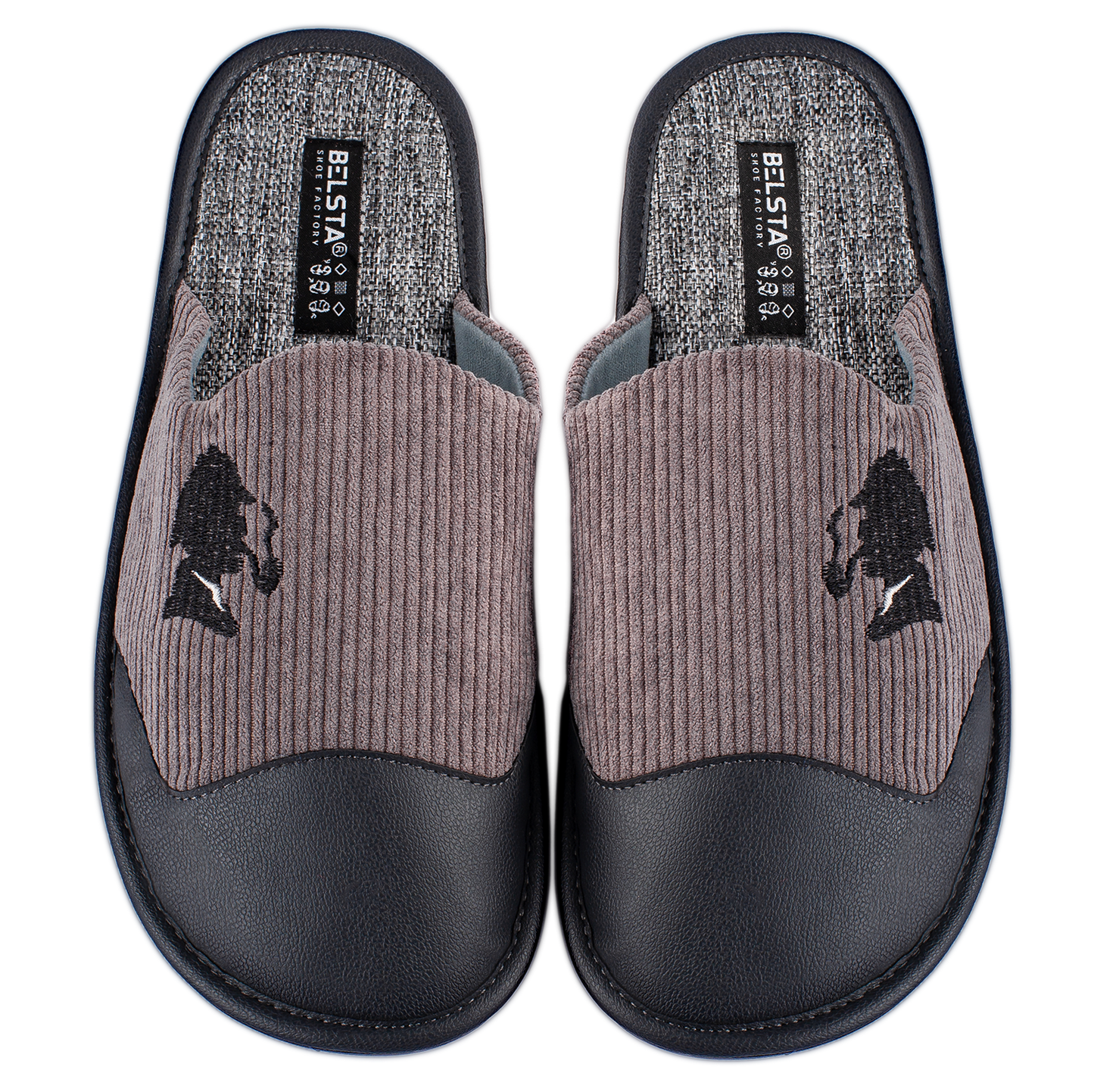 Мъжки затворени пантофи BELSTA от велвет с еко кожа и бродерия/Men's Closed Slippers BELSTA from Velvet with Eco-Leather and Embroidery