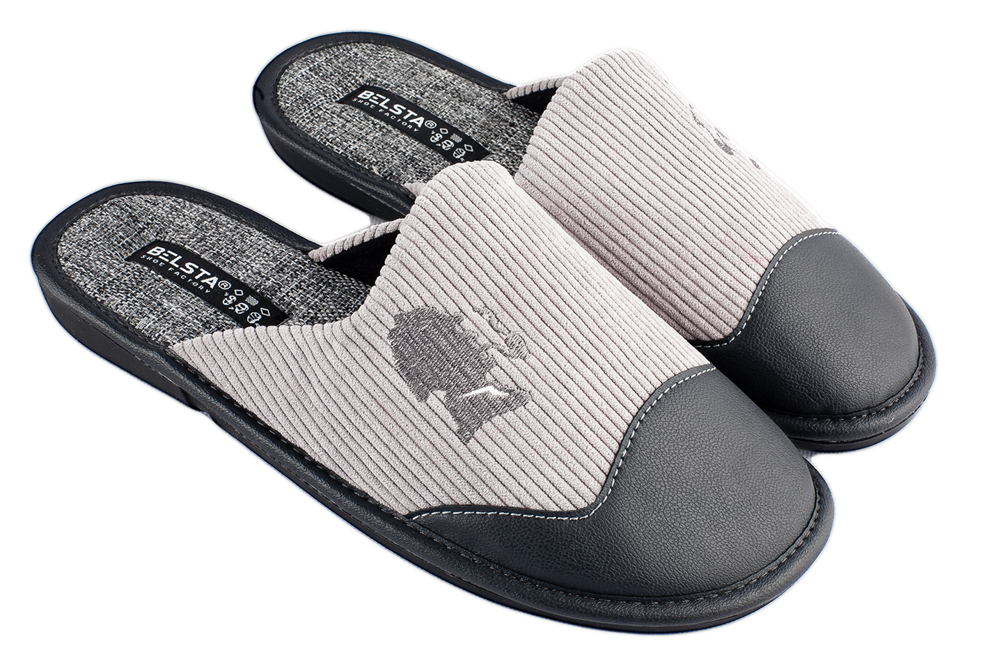 Мъжки затворени пантофи BELSTA от велвет с еко кожа и бродерия/Men's Closed Slippers BELSTA from Velvet with Eco-Leather and Embroidery