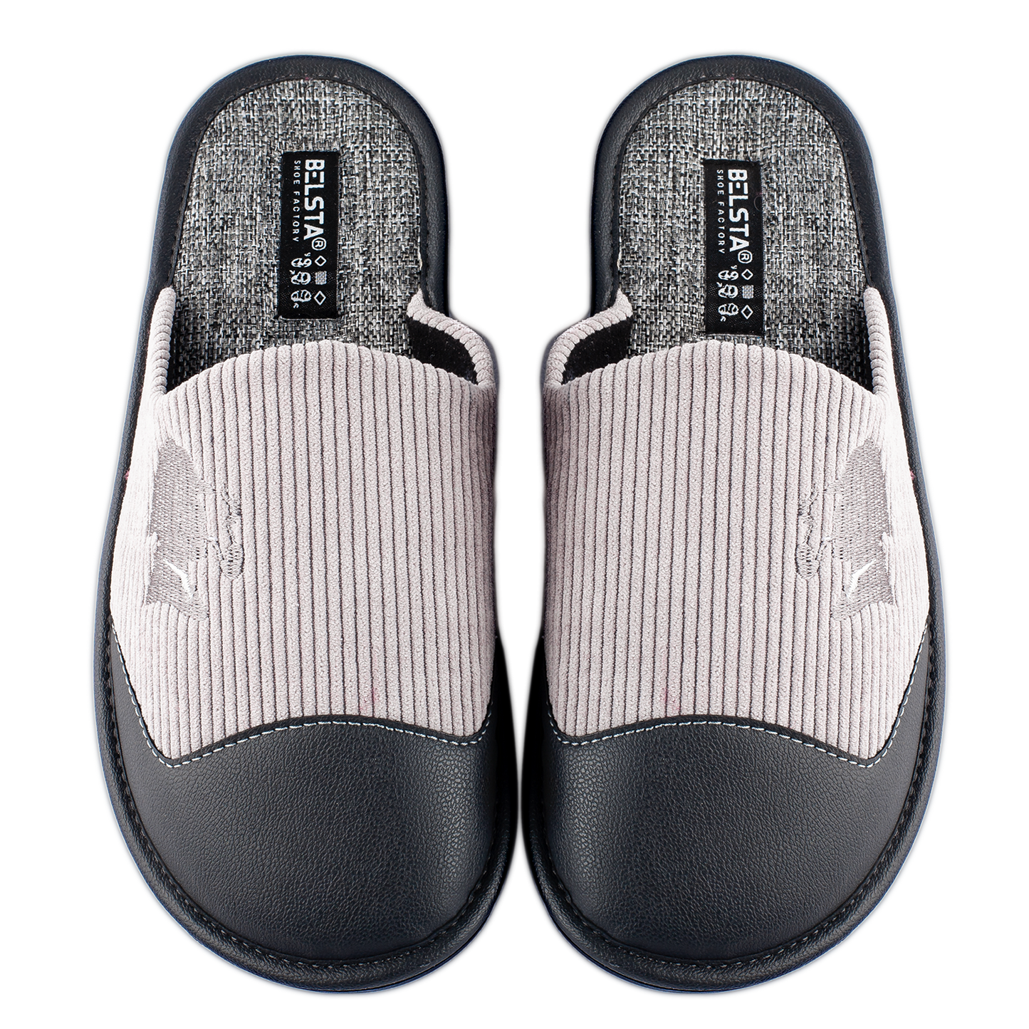 Мъжки затворени пантофи BELSTA от велвет с еко кожа и бродерия/Men's Closed Slippers BELSTA from Velvet with Eco-Leather and Embroidery