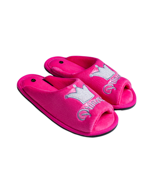 Детски отворени чехли BELSTA от розов велур с бродерия на корона/Children's Open BELSTA Slippers in Pink Velvet with Crown Embroidery