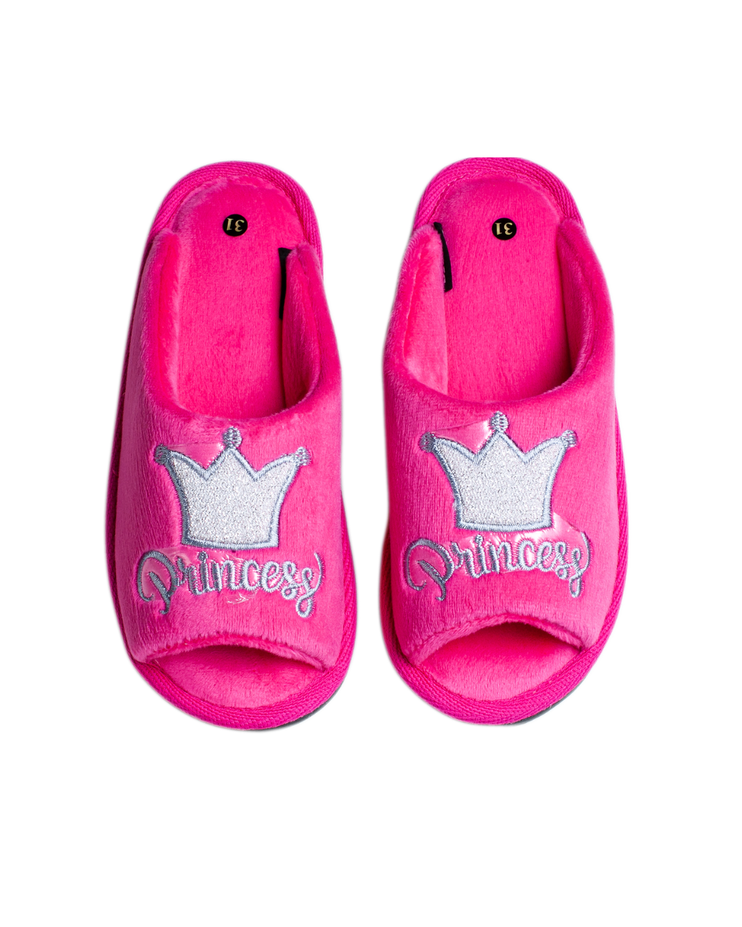 Детски отворени чехли BELSTA от розов велур с бродерия на корона/Children's Open BELSTA Slippers in Pink Velvet with Crown Embroidery