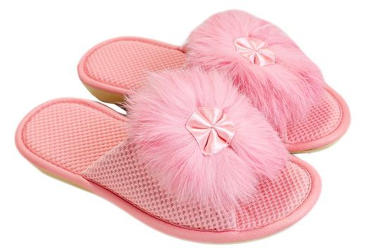 Детски отворени пантофи BELSTA от текстил с естествена козина/Kids' Open Slippers BELSTA from Textile with Natural Fur