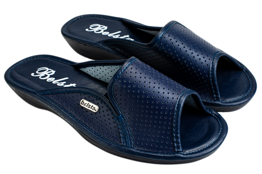 Опаковка: Дамски отворени пантофи BELSTA от перфорирана тъмносиня еко кожа/Size set: Women's Open Slippers BELSTA from Perforated Dark Blue Eco-Leather