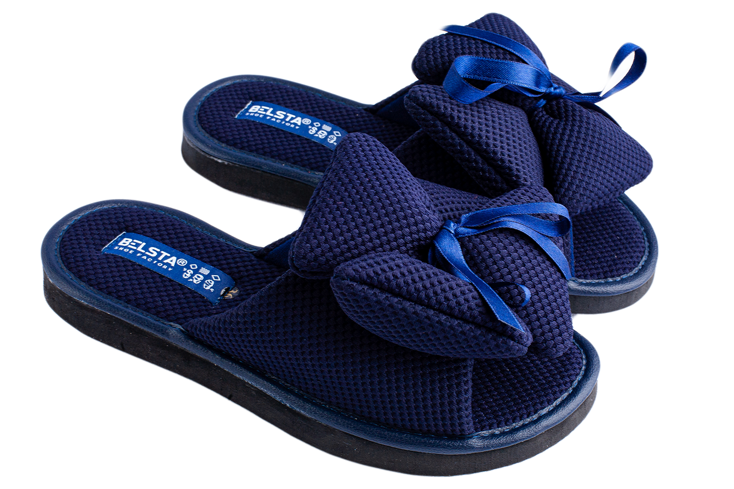 Дамски отворени пантофи BELSTA от текстил с обемен текстилен панделка/Women's Open Slippers BELSTA from Textile with a Large Textile Bow