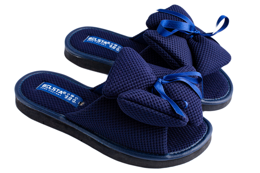 Дамски отворени пантофи BELSTA от текстил с обемен текстилен панделка/Women's Open Slippers BELSTA from Textile with a Large Textile Bow