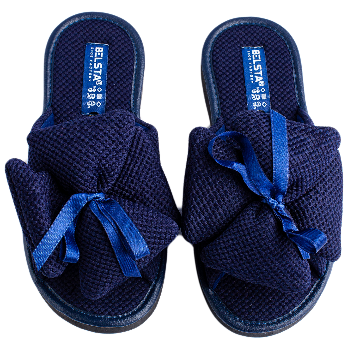 Дамски отворени пантофи BELSTA от текстил с обемен текстилен панделка/Women's Open Slippers BELSTA from Textile with a Large Textile Bow