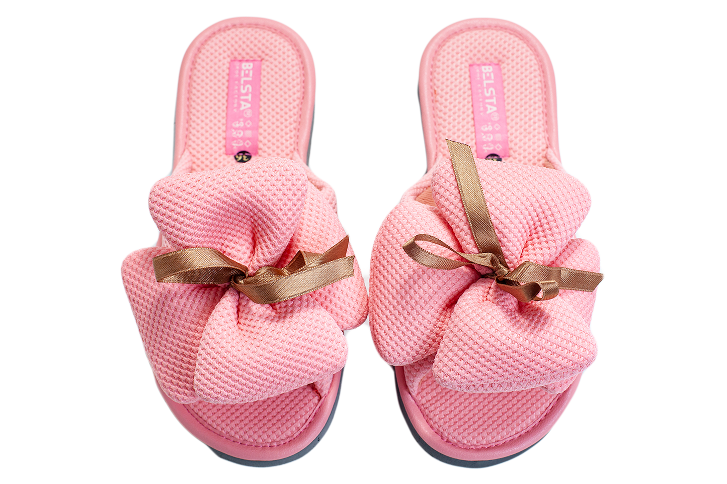 Дамски отворени пантофи BELSTA от текстил с обемен текстилен панделка/Women's Open Slippers BELSTA from Textile with a Large Textile Bow