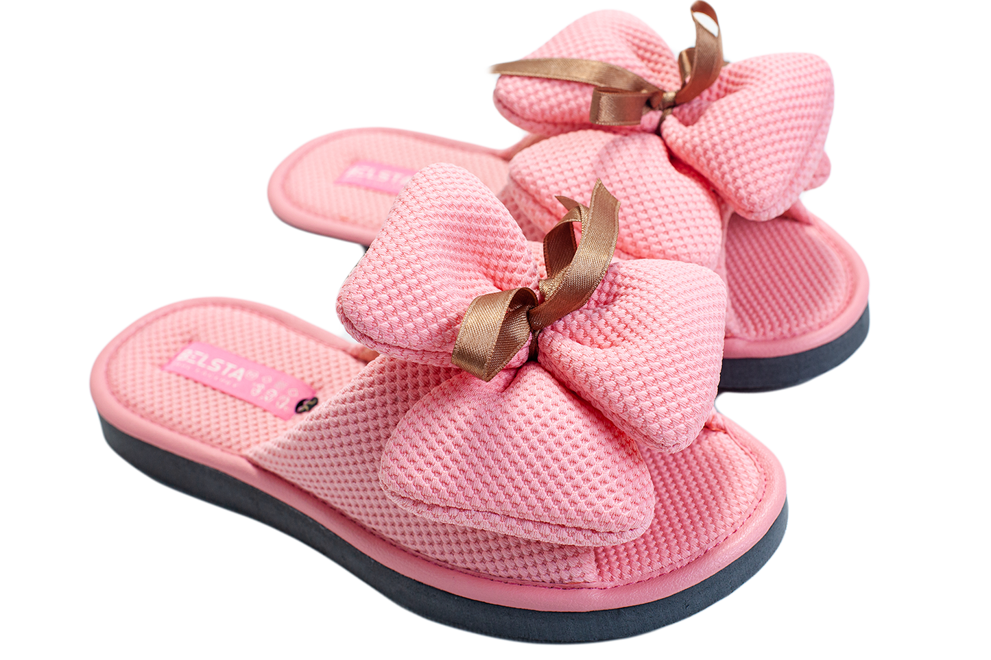 Дамски отворени пантофи BELSTA от текстил с обемен текстилен панделка/Women's Open Slippers BELSTA from Textile with a Large Textile Bow