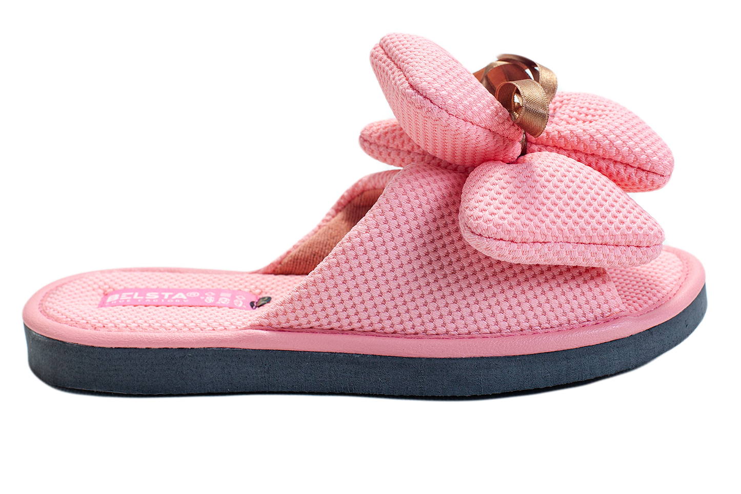 Дамски отворени пантофи BELSTA от текстил с обемен текстилен панделка/Women's Open Slippers BELSTA from Textile with a Large Textile Bow