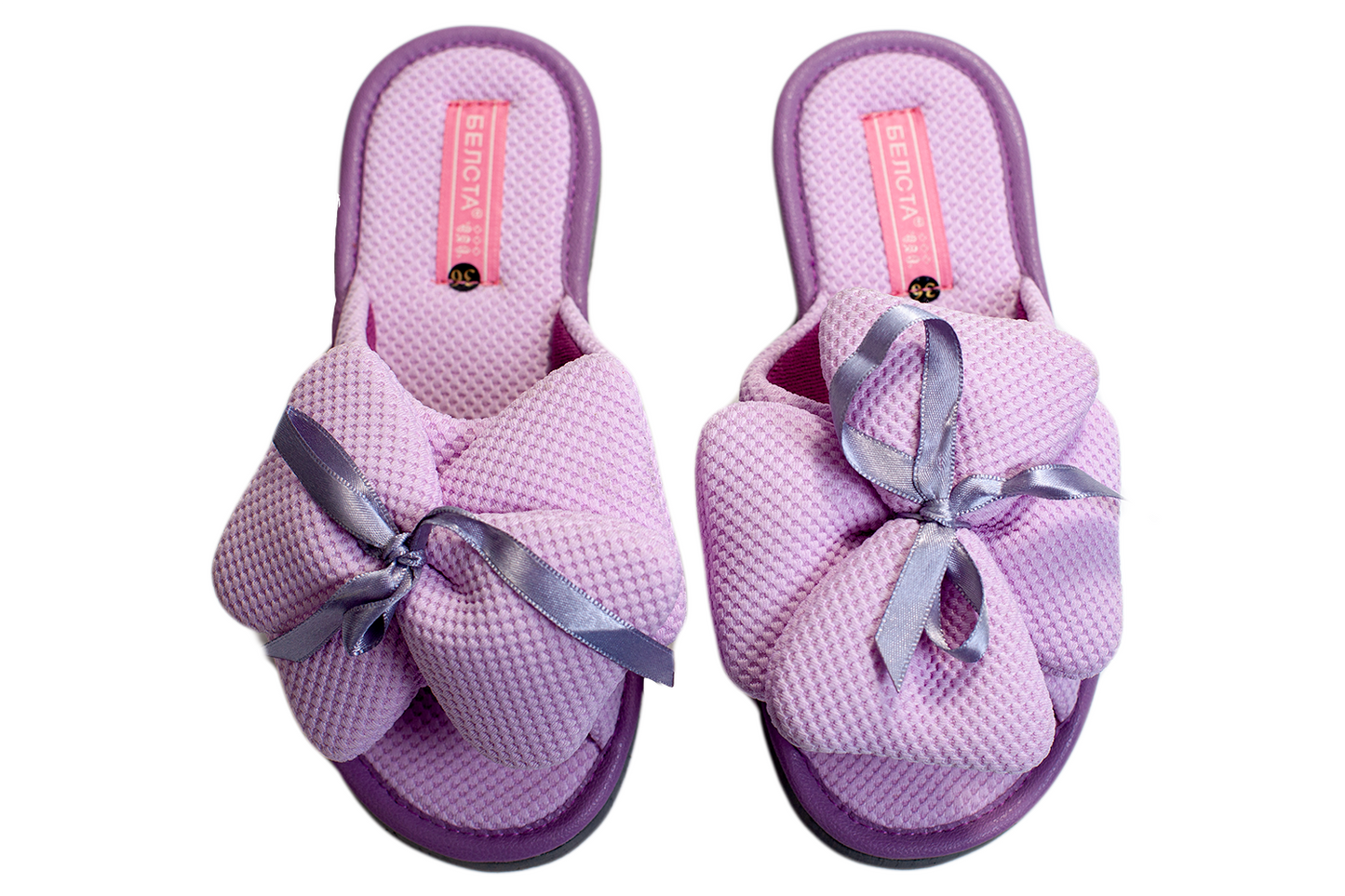 Дамски отворени пантофи BELSTA от текстил с обемен текстилен панделка/Women's Open Slippers BELSTA from Textile with a Large Textile Bow