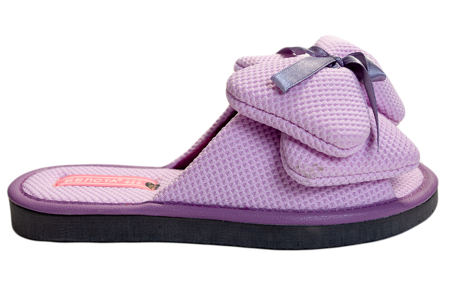Дамски отворени пантофи BELSTA от текстил с обемен текстилен панделка/Women's Open Slippers BELSTA from Textile with a Large Textile Bow