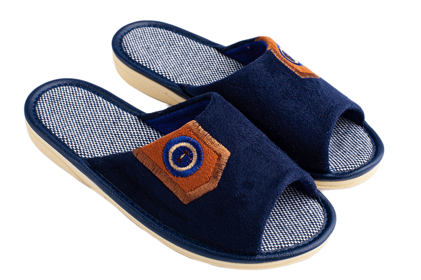 Детски сини велурени чехли BELSTA с бродерия