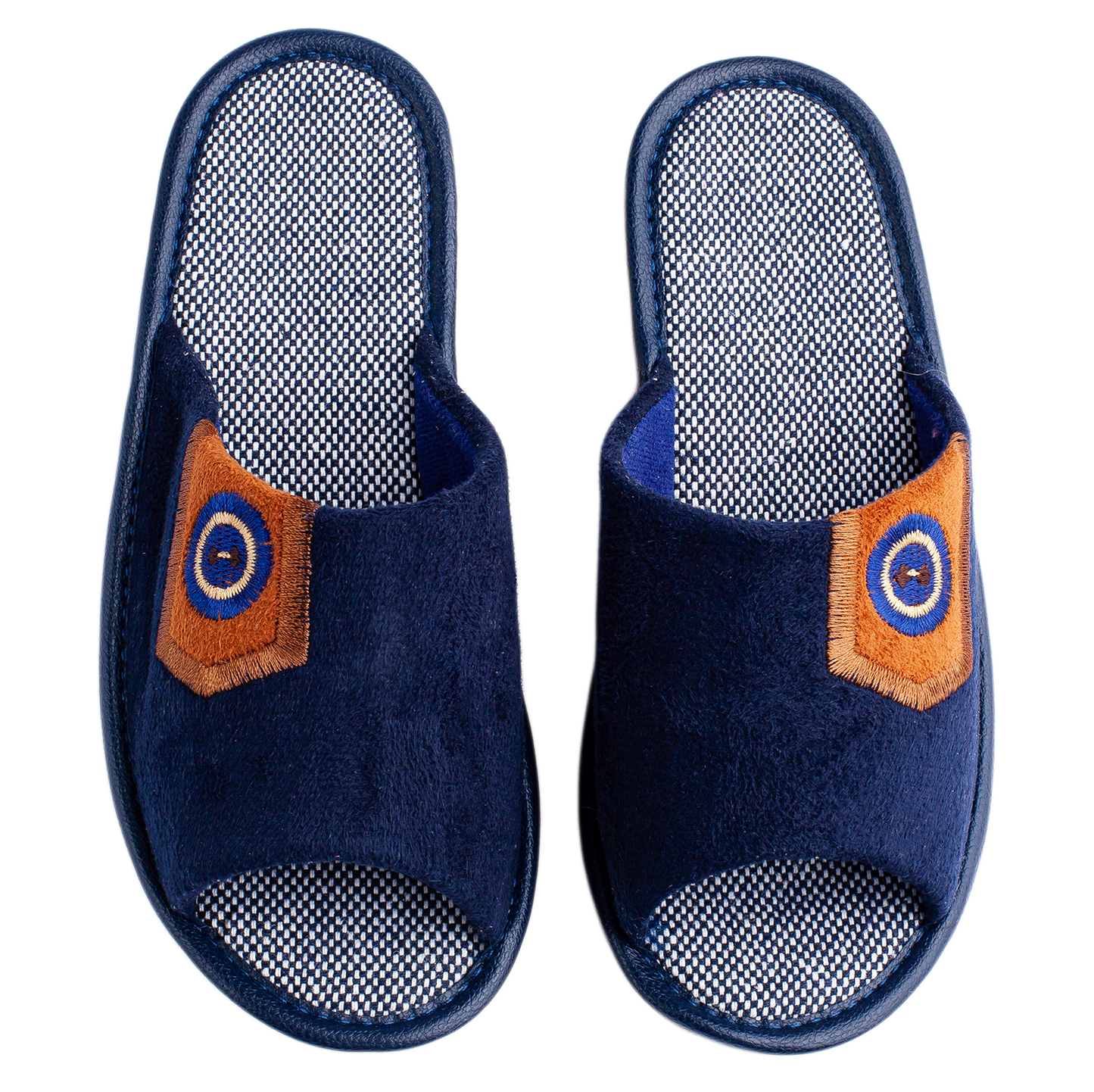 Детски сини велурени чехли BELSTA с бродерия