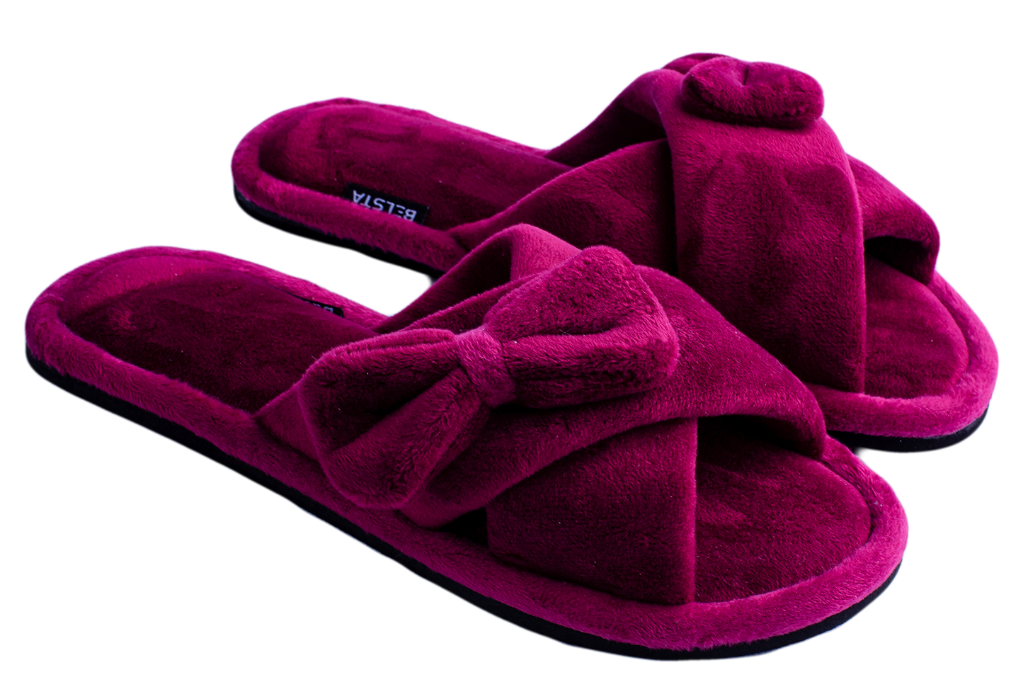 Дамски отворени пантофи BELSTA от велур с панделка/Women's Open Slippers BELSTA from Velour with a Bow