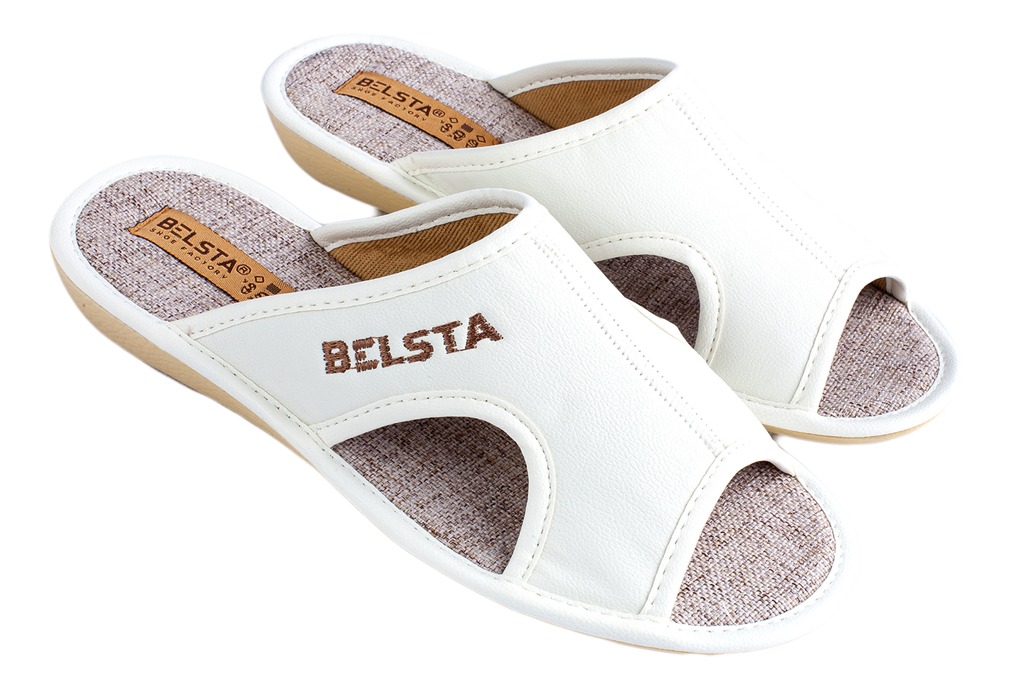 Дамски отворени пантофи BELSTA от еко кожа, украсени с бродери/Women's Open Slippers BELSTA from Eco-Leather, Decorated with Embroidery