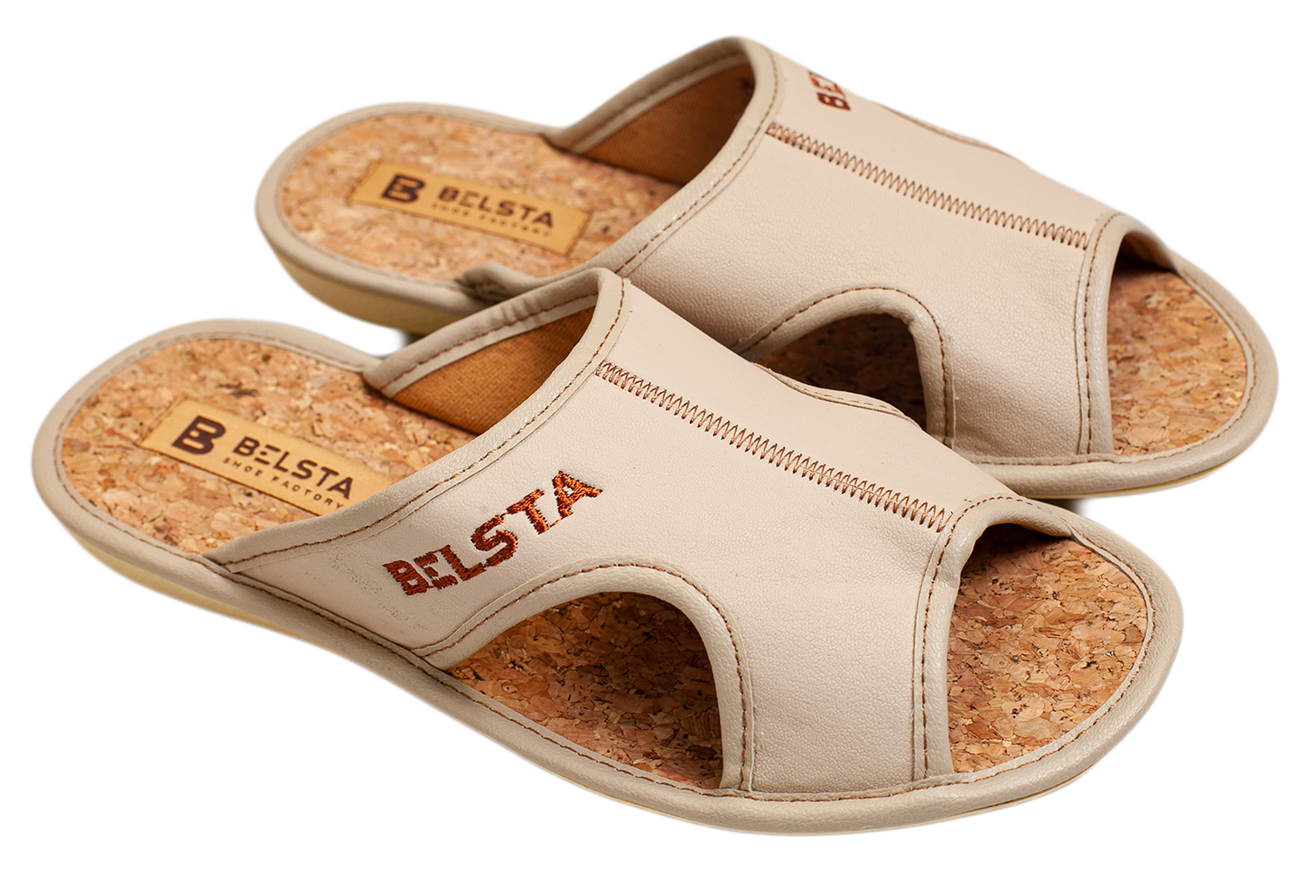 Дамски отворени пантофи BELSTA от еко кожа, украсени с бродери/Women's Open Slippers BELSTA from Eco-Leather, Decorated with Embroidery