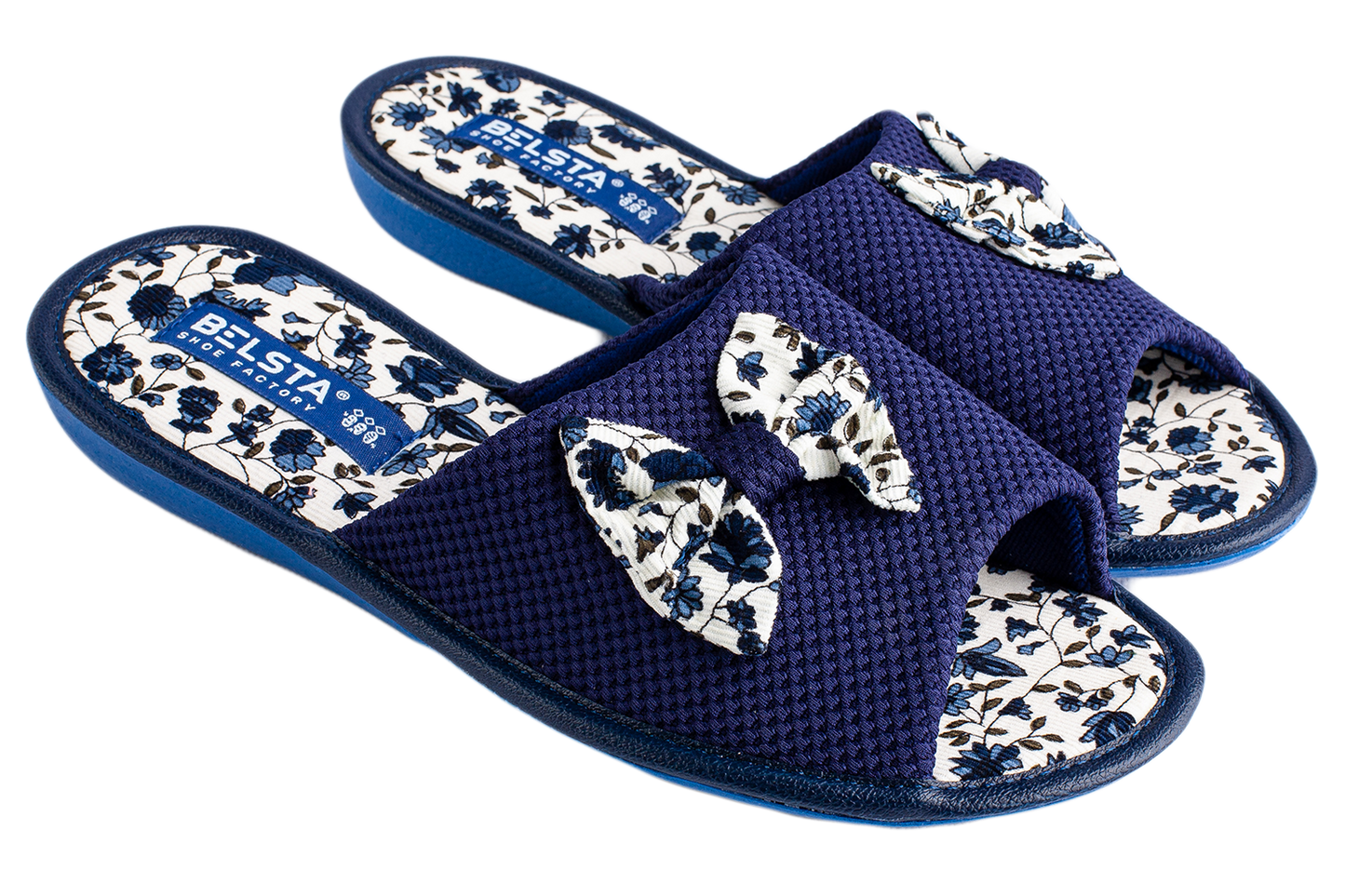 Дамски отворени пантофи BELSTA от текстил с текстилна панделка/Women's Open Slippers BELSTA from Textile with Textile Bow