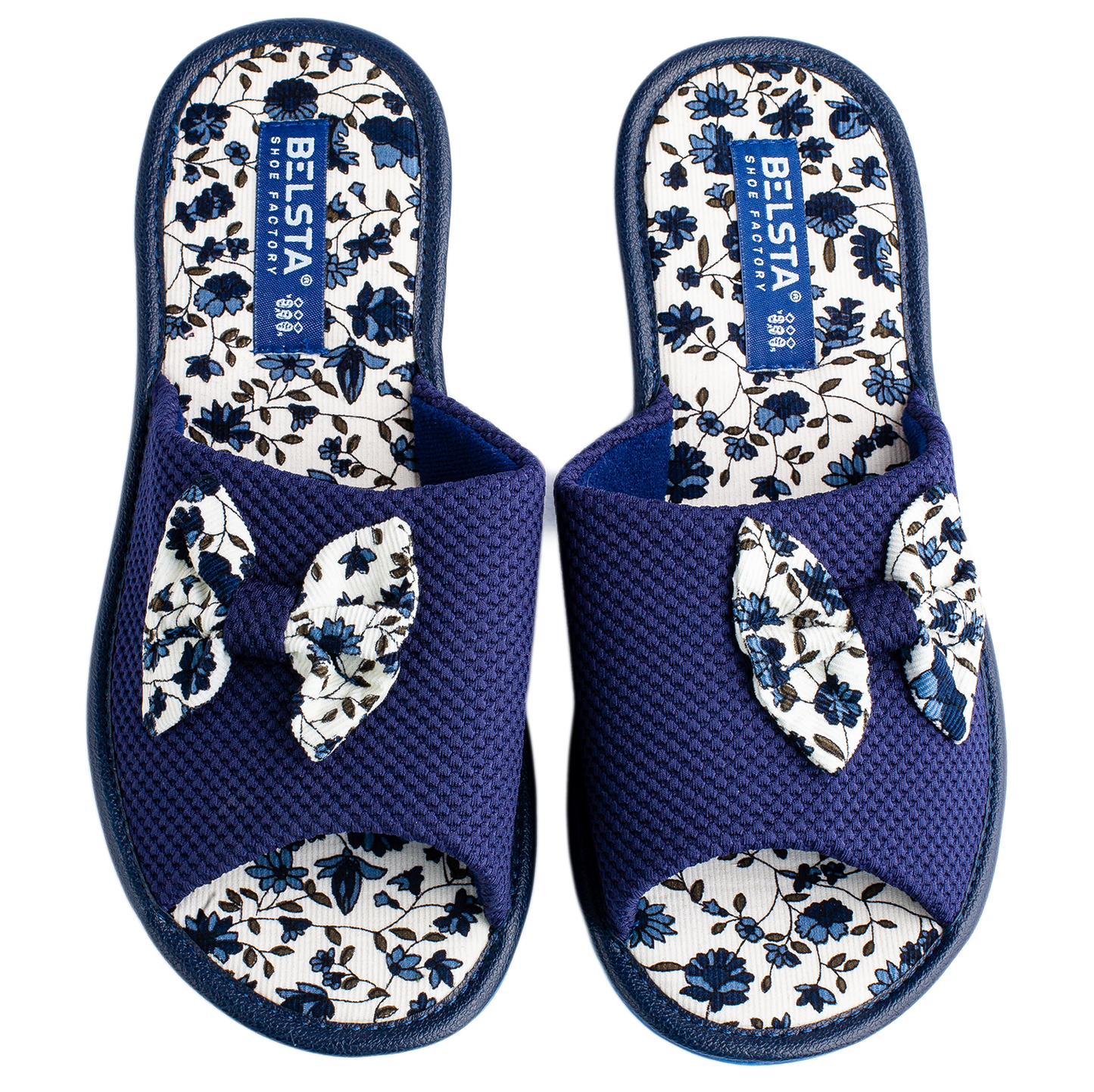 Дамски отворени пантофи BELSTA от текстил с текстилна панделка/Women's Open Slippers BELSTA from Textile with Textile Bow