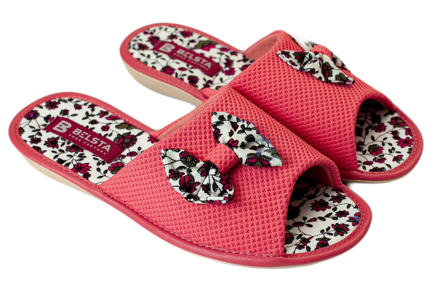 Дамски отворени пантофи BELSTA от текстил с текстилна панделка/Women's Open Slippers BELSTA from Textile with Textile Bow