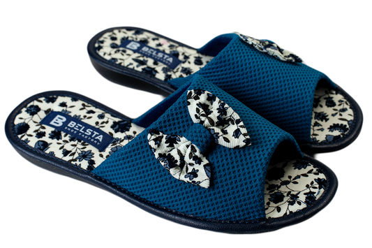 Дамски отворени пантофи BELSTA от текстил с текстилна панделка/Women's Open Slippers BELSTA from Textile with Textile Bow