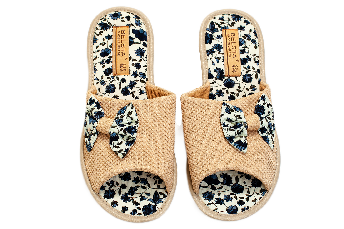 Дамски отворени пантофи BELSTA от текстил с текстилна панделка/Women's Open Slippers BELSTA from Textile with Textile Bow
