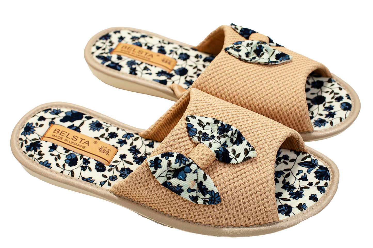 Дамски отворени пантофи BELSTA от текстил с текстилна панделка/Women's Open Slippers BELSTA from Textile with Textile Bow