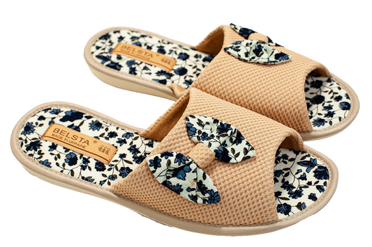 Дамски отворени пантофи BELSTA от текстил с текстилна панделка/Women's Open Slippers BELSTA from Textile with Textile Bow