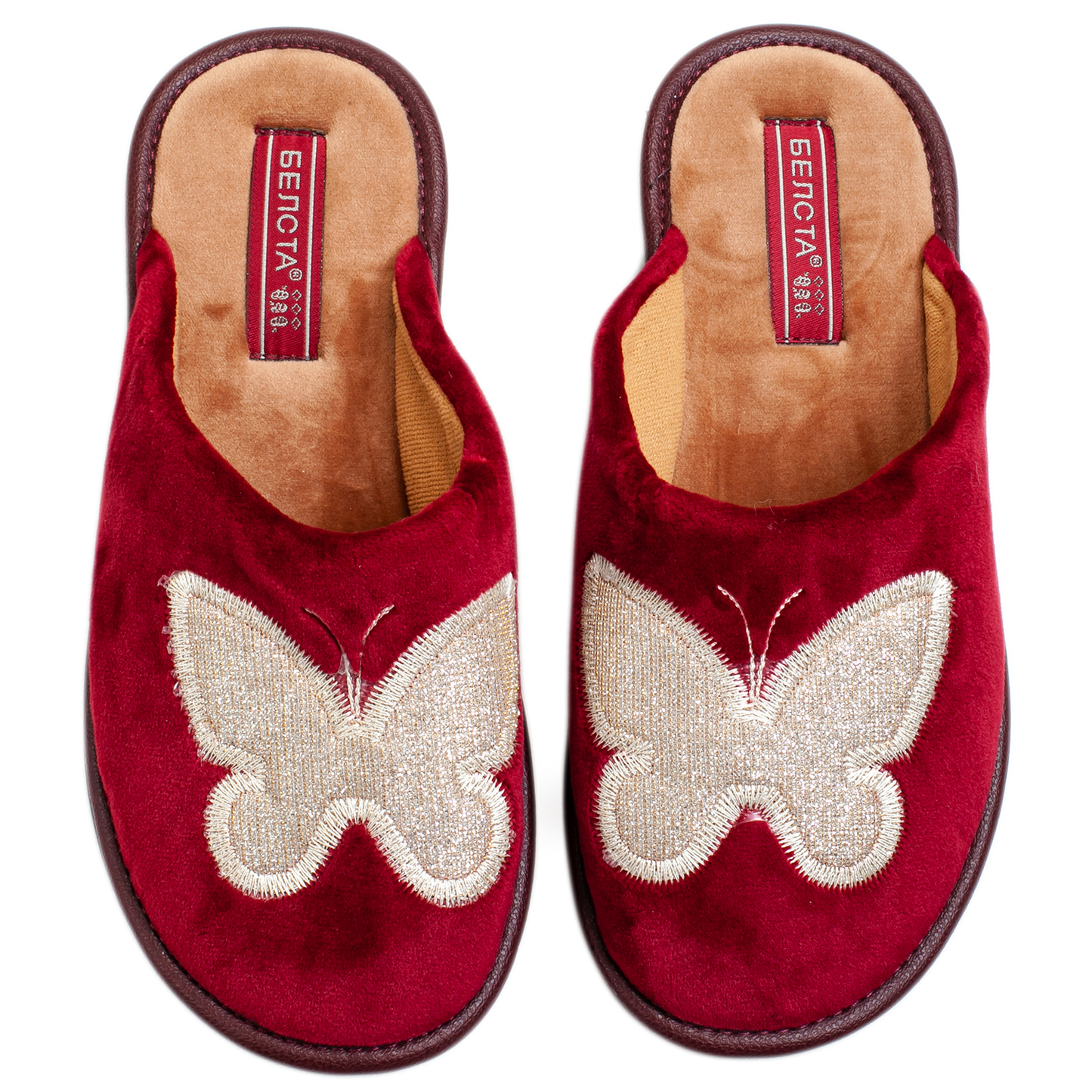 Дамски чехли BELSTA от велур с бродерия на пеперуда/Women’s BELSTA Velvet Slippers with Butterfly Embroidery