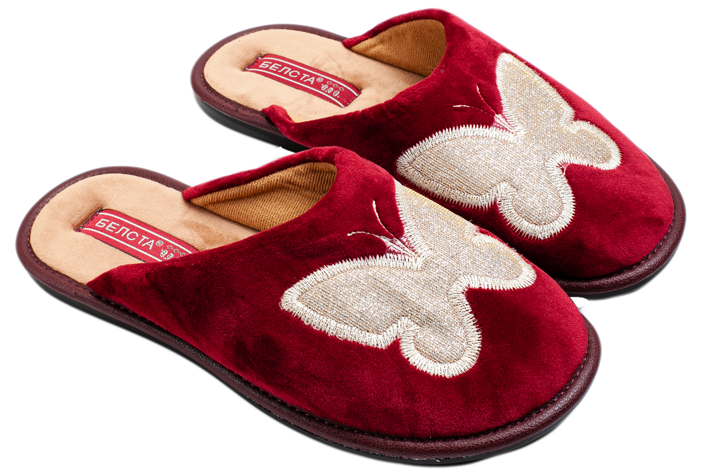 Дамски чехли BELSTA от велур с бродерия на пеперуда/Women’s BELSTA Velvet Slippers with Butterfly Embroidery