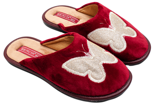 Дамски чехли BELSTA от велур с бродерия на пеперуда/Women’s BELSTA Velvet Slippers with Butterfly Embroidery