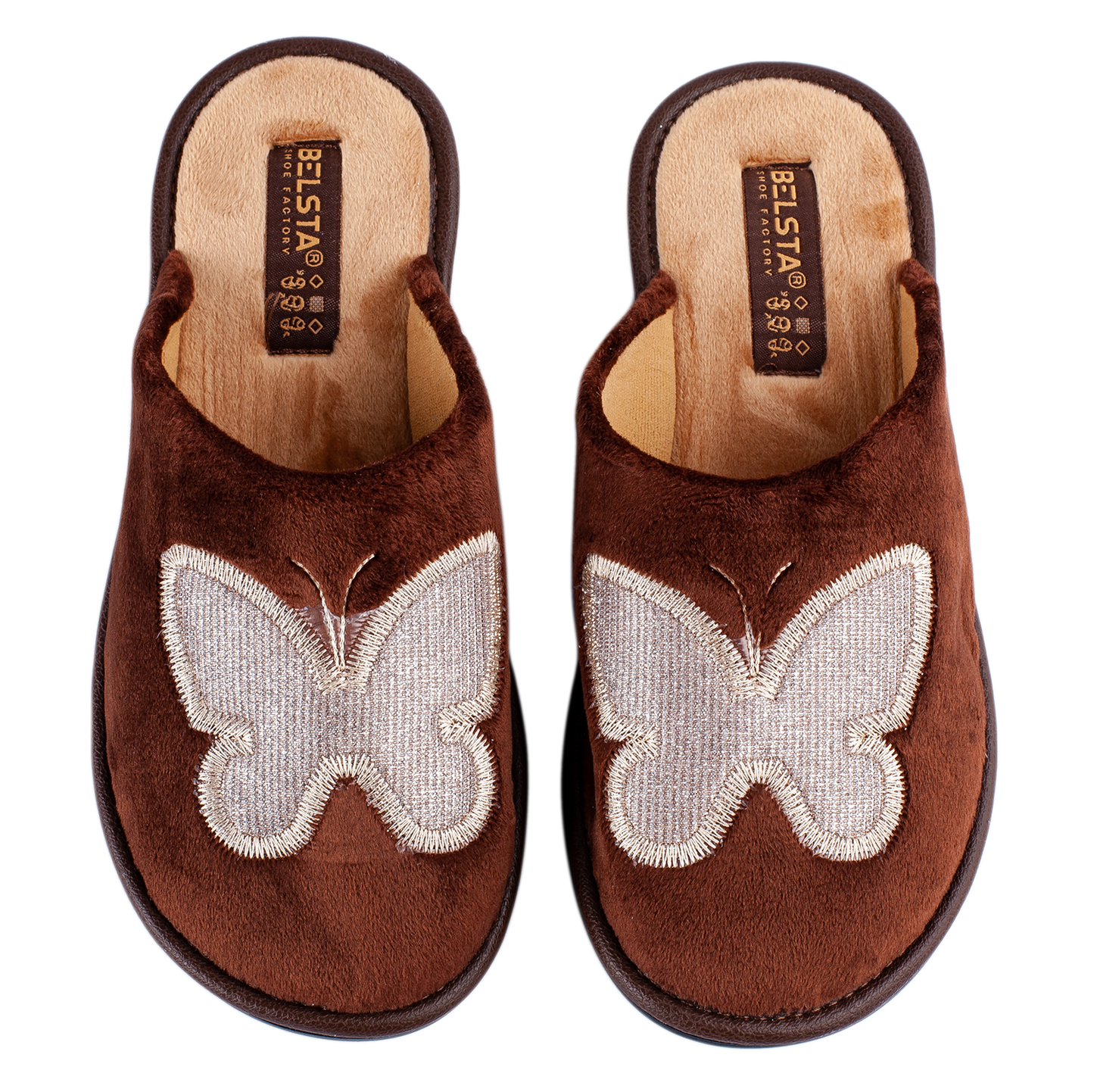 Опаковка: Дамски чехли BELSTA от велур с бродерия на пеперуда/Size set: Women’s BELSTA Velvet Slippers with Butterfly Embroidery