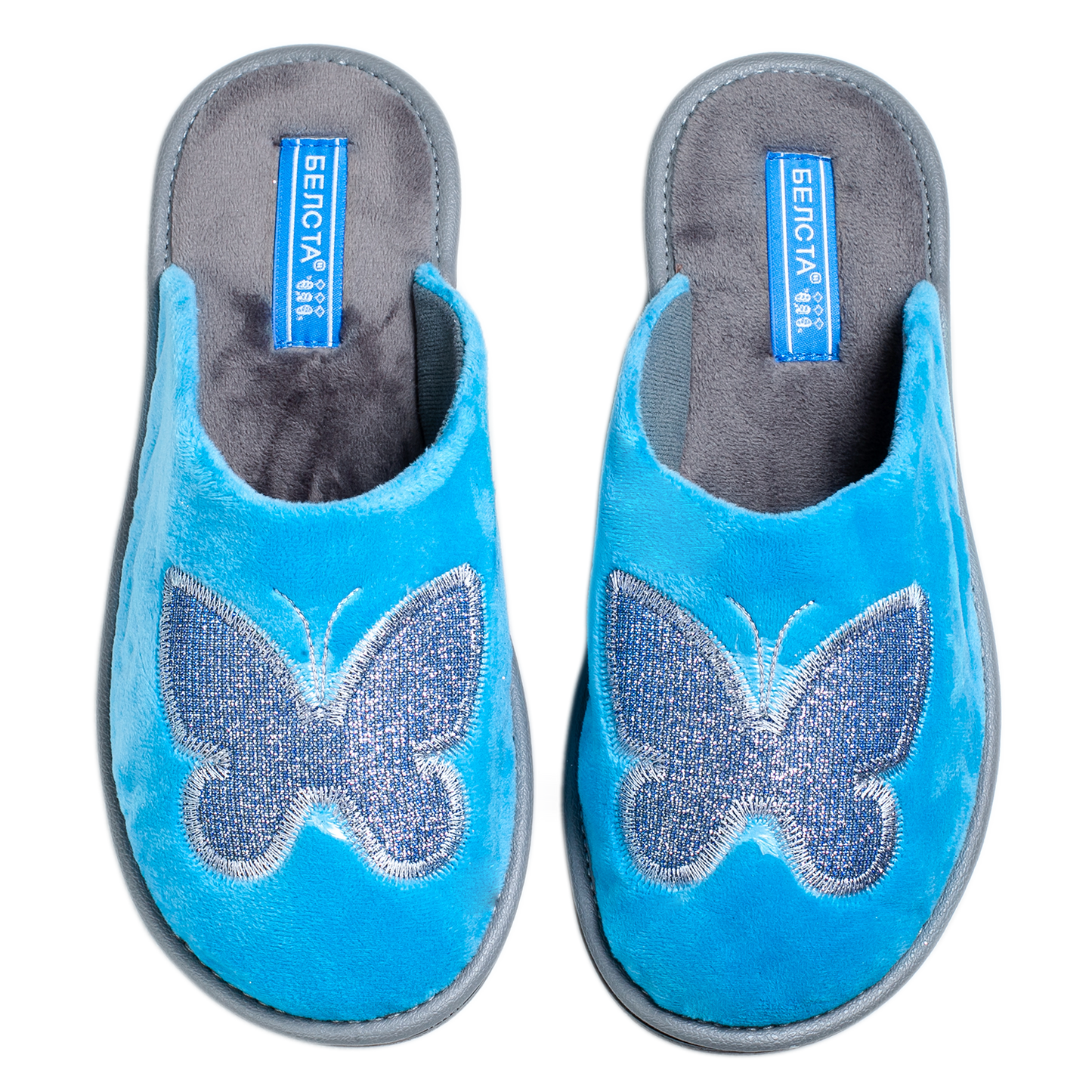 Дамски чехли BELSTA от велур с бродерия на пеперуда/Women’s BELSTA Velvet Slippers with Butterfly Embroidery