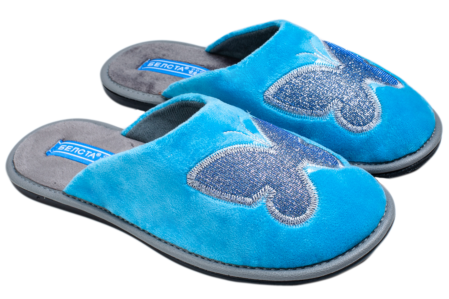 Дамски чехли BELSTA от велур с бродерия на пеперуда/Women’s BELSTA Velvet Slippers with Butterfly Embroidery