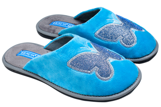 Дамски чехли BELSTA от велур с бродерия на пеперуда/Women’s BELSTA Velvet Slippers with Butterfly Embroidery