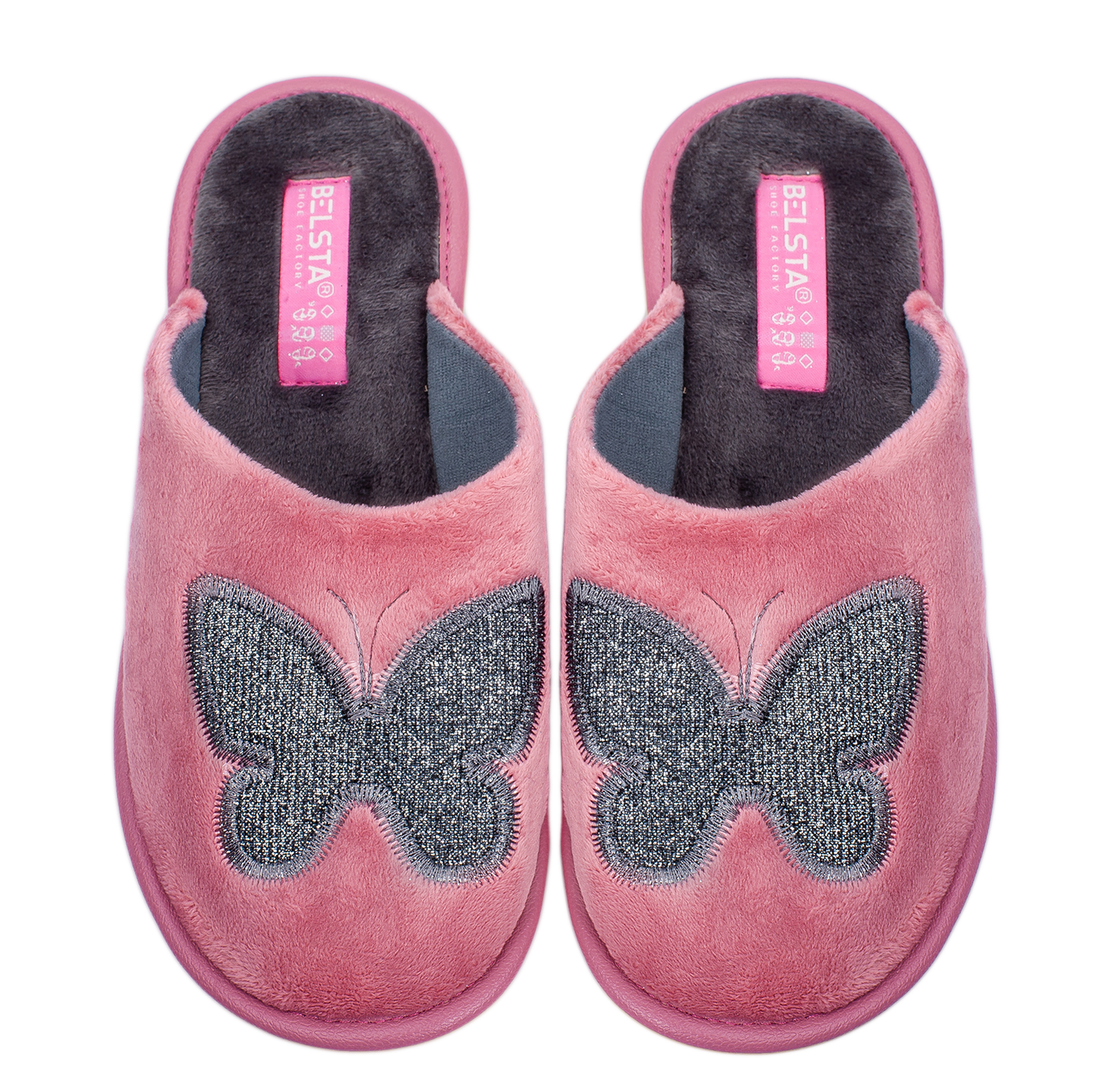 Дамски чехли BELSTA от велур с бродерия на пеперуда/Women’s BELSTA Velvet Slippers with Butterfly Embroidery