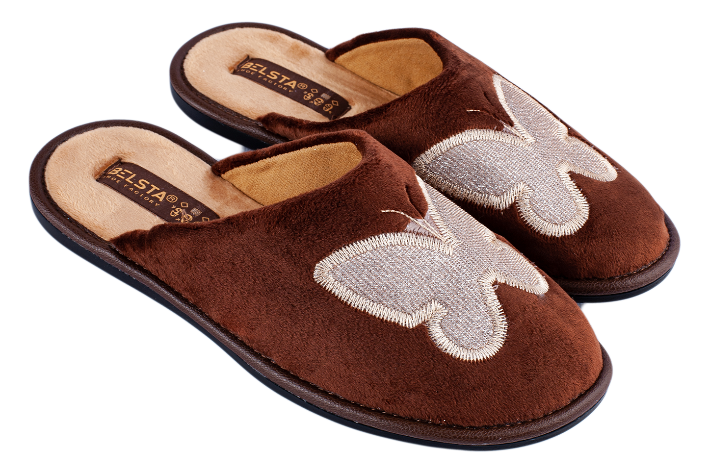 Дамски чехли BELSTA от велур с бродерия на пеперуда/Women’s BELSTA Velvet Slippers with Butterfly Embroidery