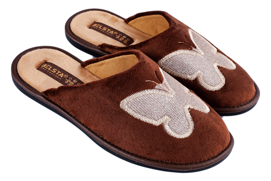 Дамски чехли BELSTA от велур с бродерия на пеперуда/Women’s BELSTA Velvet Slippers with Butterfly Embroidery