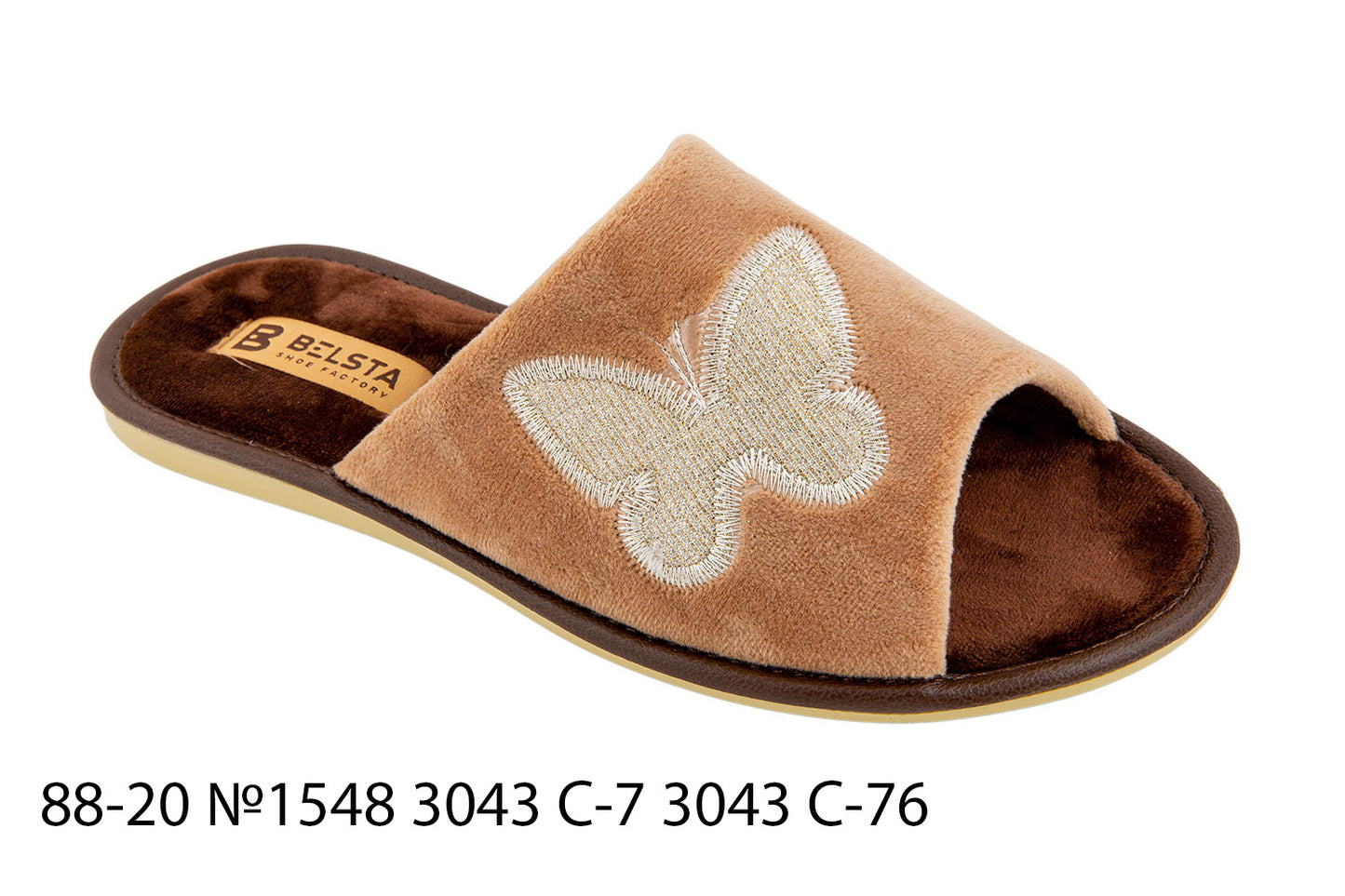 Дамски отворени чехли BELSTA от велур с бродерия на пеперуда/Women’s Open Slippers BELSTA from Velour with Butterfly Embroidery