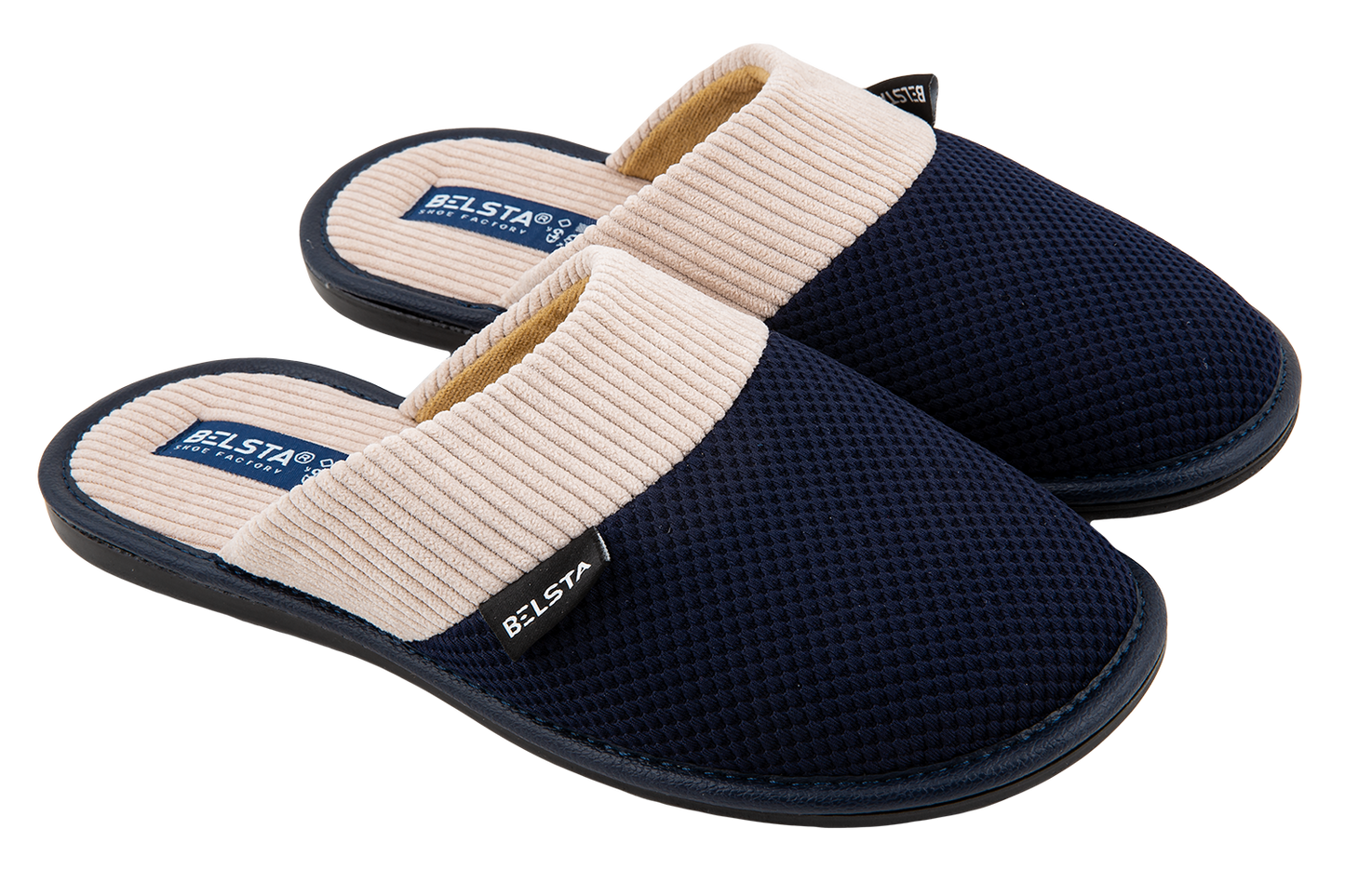Дамски затворени чехли BELSTA от текстил с сив велветен маншет/Women’s Closed BELSTA Textile Slippers with Gray Velvet Cuff