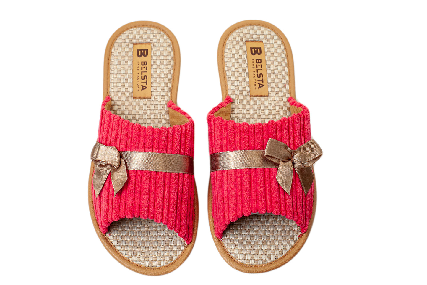Дамски отворени пантофи BELSTA от велвет с сатенена панделка/Women's Open Slippers BELSTA from Corduroy with Satin Bow