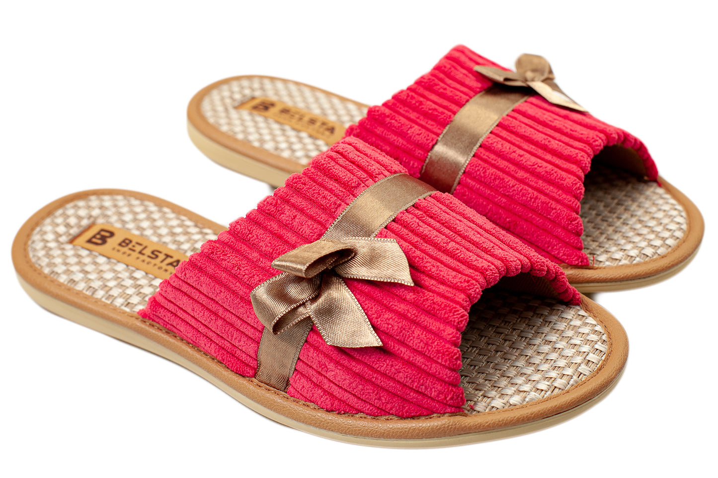 Дамски отворени пантофи BELSTA от велвет с сатенена панделка/Women's Open Slippers BELSTA from Corduroy with Satin Bow