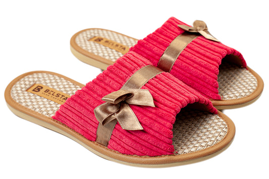 Дамски отворени пантофи BELSTA от велвет с сатенена панделка/Women's Open Slippers BELSTA from Corduroy with Satin Bow