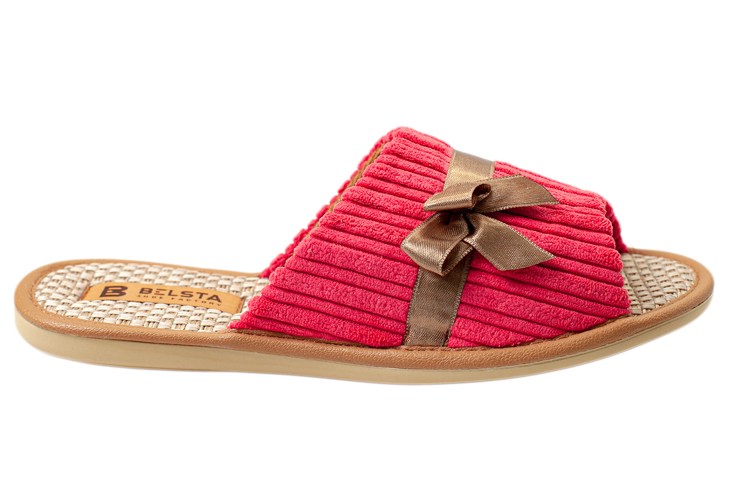 Дамски отворени пантофи BELSTA от велвет с сатенена панделка/Women's Open Slippers BELSTA from Corduroy with Satin Bow