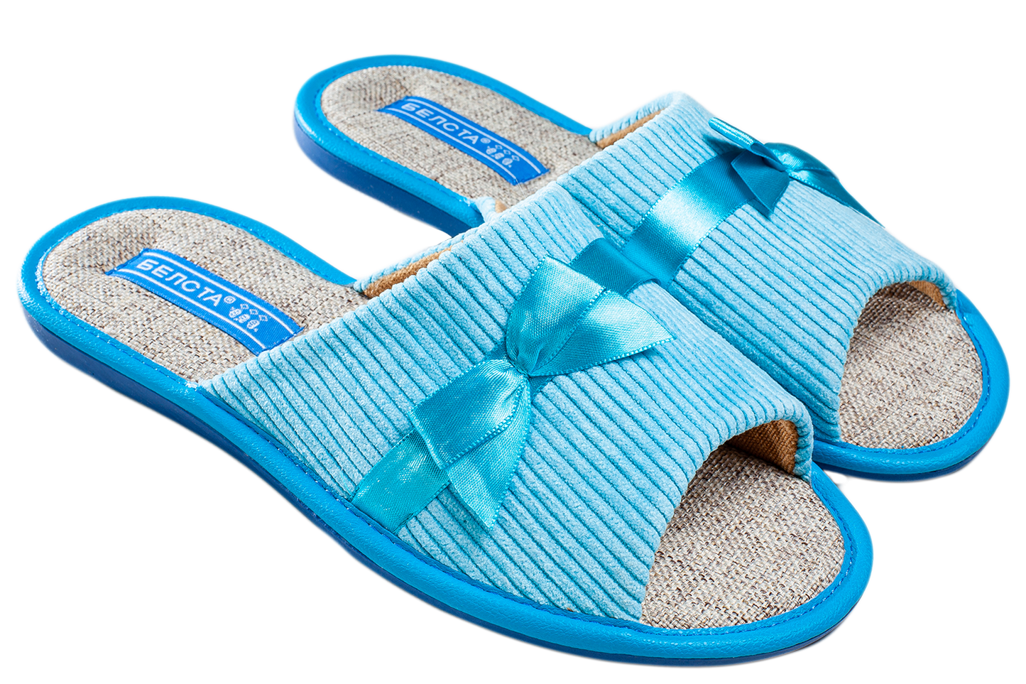 Дамски отворени пантофи BELSTA от велвет с сатенена панделка/Women's Open Slippers BELSTA from Corduroy with Satin Bow