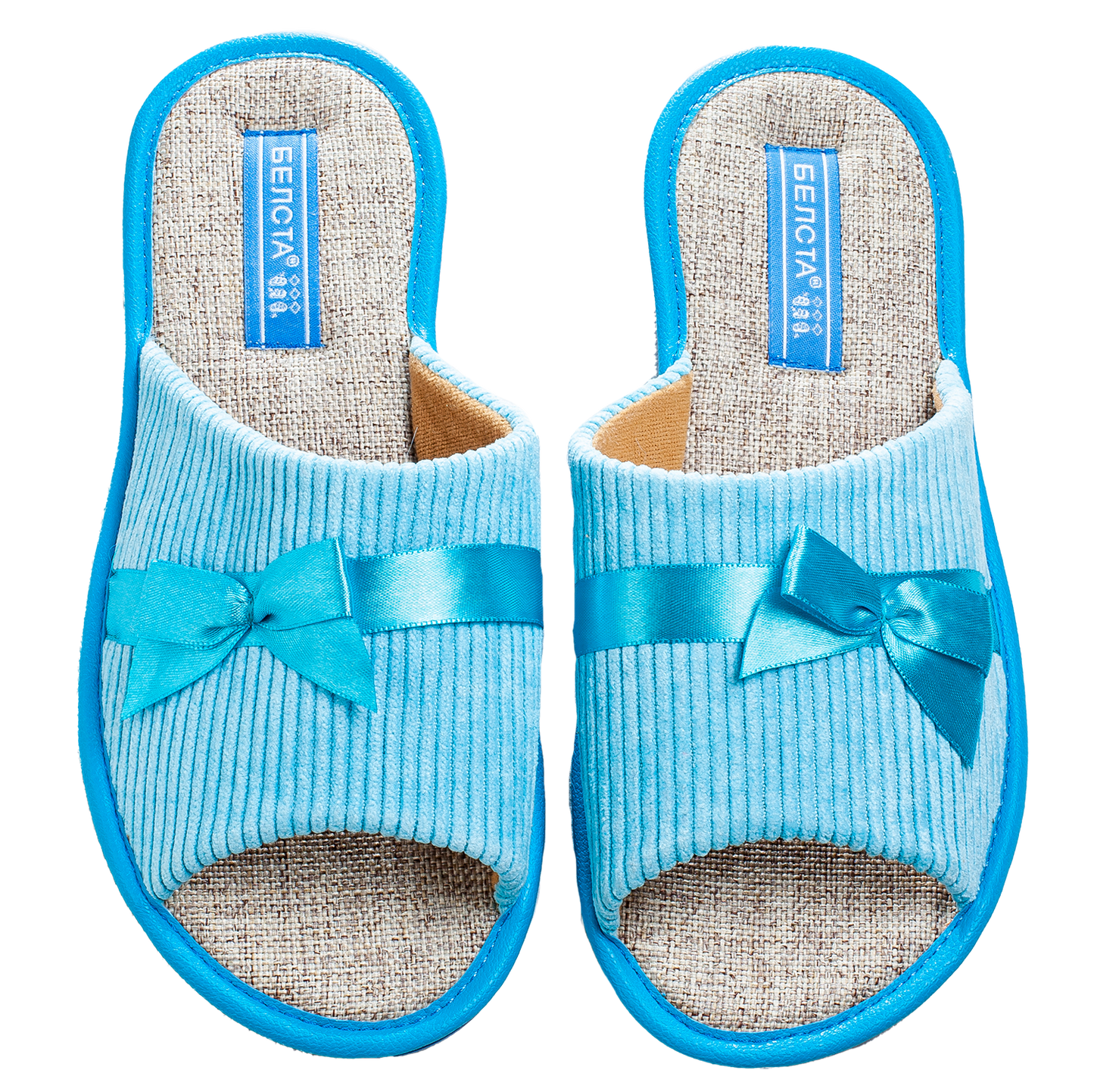 Дамски отворени пантофи BELSTA от велвет с сатенена панделка/Women's Open Slippers BELSTA from Corduroy with Satin Bow