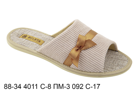 Дамски отворени пантофи BELSTA от велвет с сатенена панделка/Women's Open Slippers BELSTA from Corduroy with Satin Bow