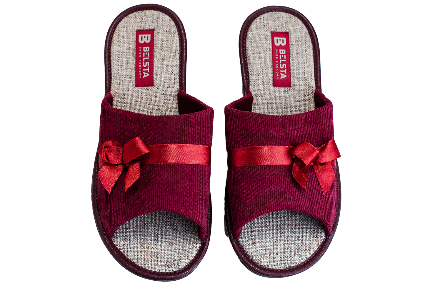 Дамски отворени пантофи BELSTA от велвет с сатенена панделка/Women's Open Slippers BELSTA from Corduroy with Satin Bow