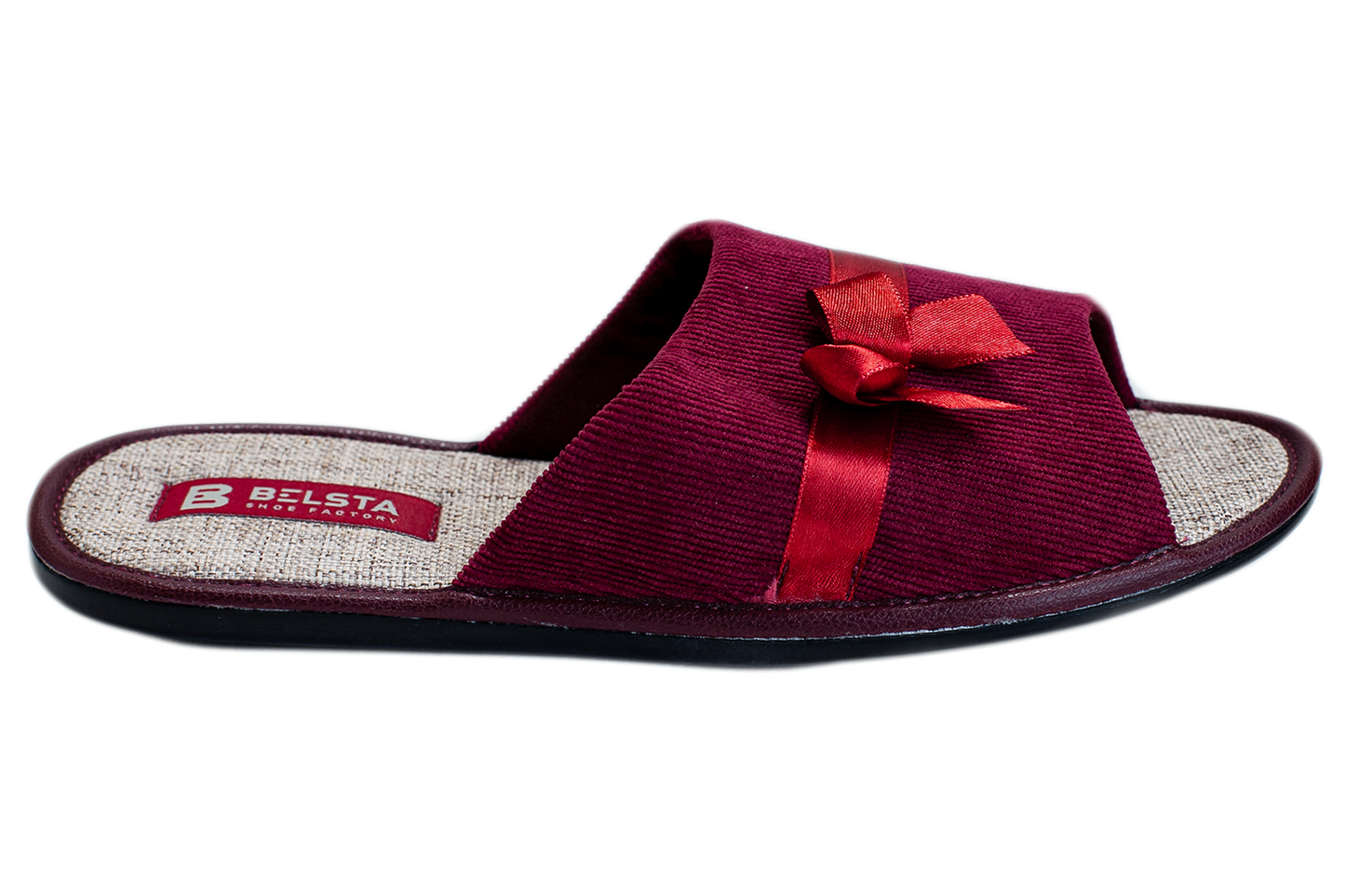 Дамски отворени пантофи BELSTA от велвет с сатенена панделка/Women's Open Slippers BELSTA from Corduroy with Satin Bow