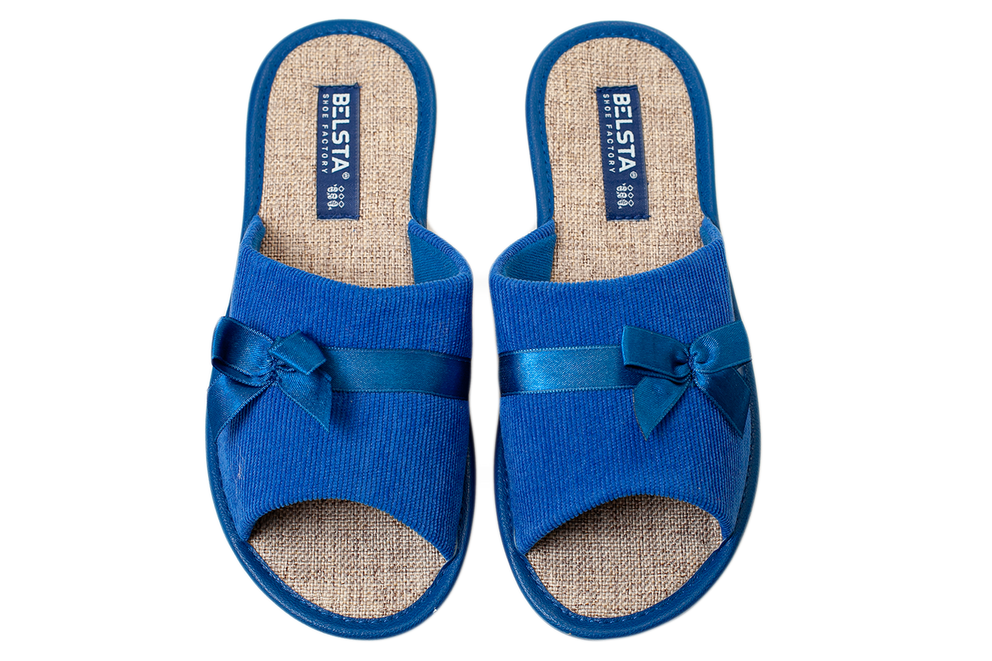 Дамски отворени пантофи BELSTA от велвет с сатенена панделка/Women's Open Slippers BELSTA from Corduroy with Satin Bow