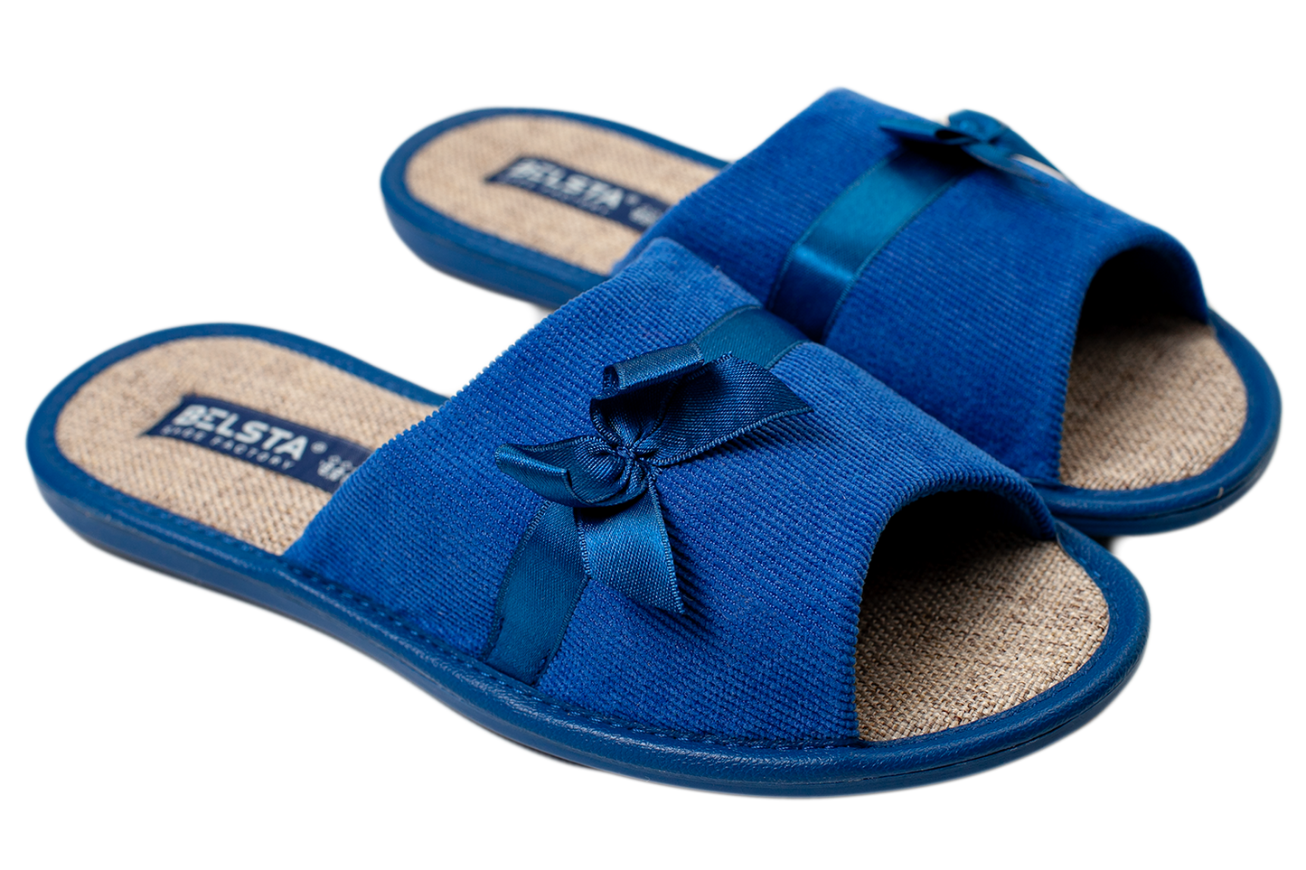 Дамски отворени пантофи BELSTA от велвет с сатенена панделка/Women's Open Slippers BELSTA from Corduroy with Satin Bow